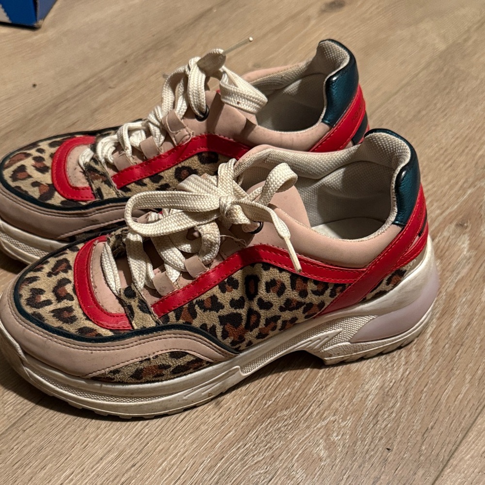 Kurt Geiger Leopard Print Platform Sneakers with Red Trim